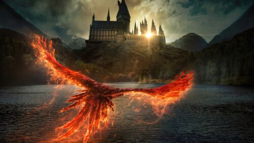 Magical Harry Potter Hogwarts Castle at Night Overlooking the Black Lake 4K Desktop Wallpaper