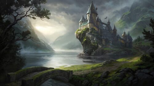 Magical Hogwarts Castle at Night with Glowing Lights Harry Potter 4K Desktop Wallpaper