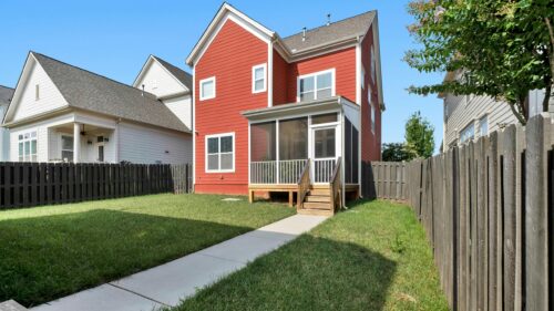 Red Suburban House with Screened Porch Back Yard 4K Wallpaper