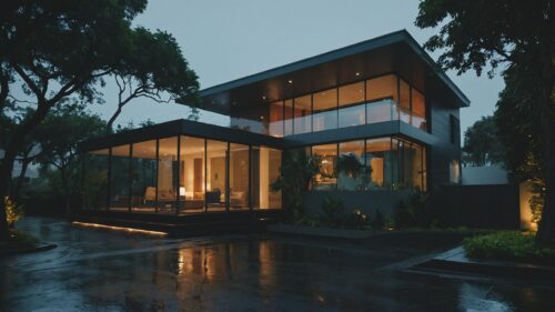 Modern Glass Luxury House at Night 4K Desktop Wallpaper