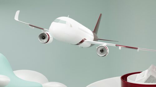 Minimalist 3D Airplane Illustration in Soft Pastel Skies Desktop Wallpaper