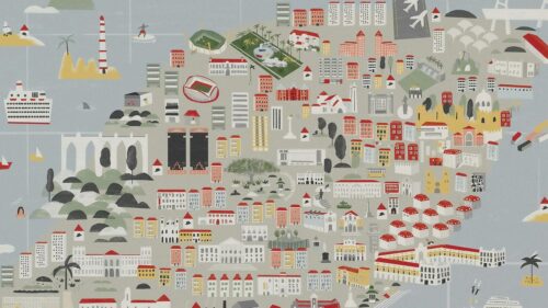 Minimalist Lisbon City Map Illustration Desktop Wallpaper