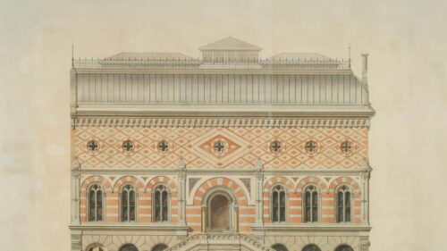 Gothic Revival Architectural Drawing Illustration 4K Desktop Wallpaper