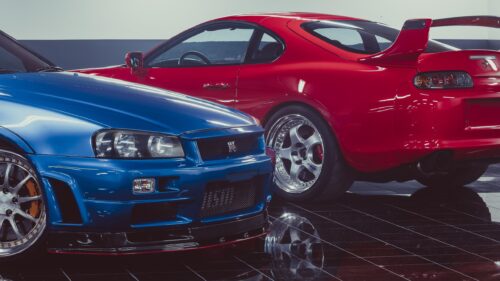JDM Legends Nissan GT-R R34 and Toyota Supra 4K Wallpaper