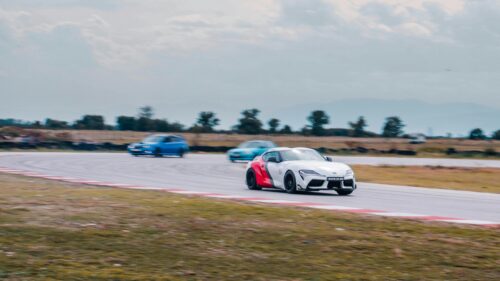 Toyota Supra A90 Racing on Track 4K Desktop Wallpaper