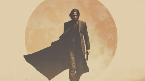 John Wick Keanu Reeves Cinematic Action Pose High Resolution Desktop Wallpaper