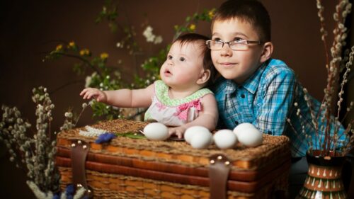 Heartwarming Illustration of a Little Brother Walking Hand in Hand with Big Sister 4K Desktop Wallpaper