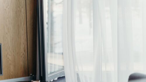 Minimalist White Sheer Curtains Interior View 4K Desktop Wallpaper