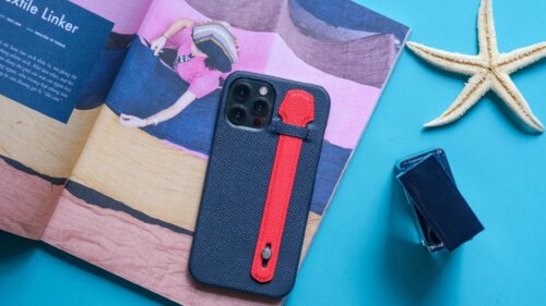 Modern Blue Leather Phone Case on Fashion Magazine Desktop Wallpaper