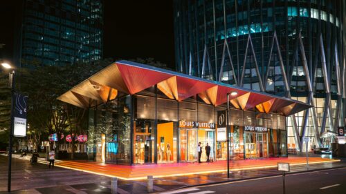Stunning Louis Vuitton Store at Night Modern Architecture 4K Wallpaper