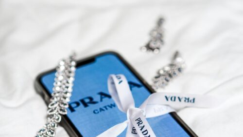 Prada Luxury Fashion Aesthetic with Jewelry and Ribbon 4K Wallpaper
