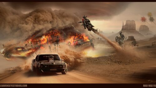 Post-Apocalyptic Mad Max Fury Road Desert Chase 4K Desktop Wallpaper