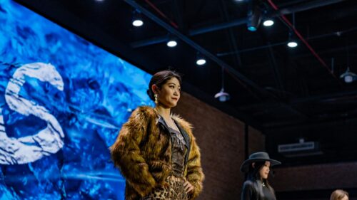 Fashion Runway Model in Faux Fur Coat 4K Desktop Wallpaper
