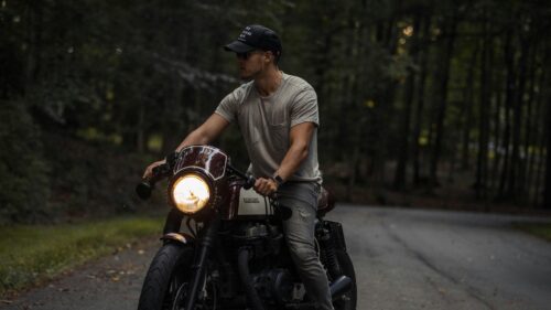 Man Riding Vintage Honda Cafe Racer Motorcycle Desktop Wallpaper