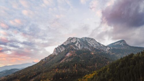 Breathtaking Sunset Mountain Peak Autumn Forest 4K Desktop Wallpaper
