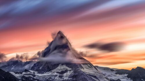 Majestic Matterhorn Mountain Sunset Clouds 4K Desktop Wallpaper