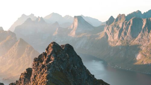 Stunning Lofoten Mountains at Golden Hour 4K Desktop Wallpaper