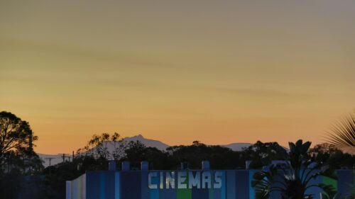 Stunning Sunset View Behind Mountainous Cinema Backdrop 4K Wallpaper