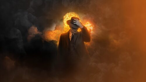 Cinematic J. Robert Oppenheimer Silhouette Portrait 4K Desktop Wallpaper