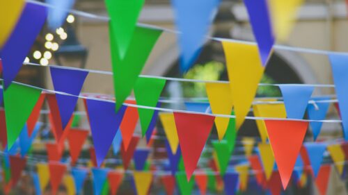 Festive Colorful Bunting Flags Celebration 4K Desktop Wallpaper