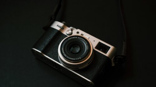 Fujifilm X100V Silver Camera Minimalist Desktop Wallpaper