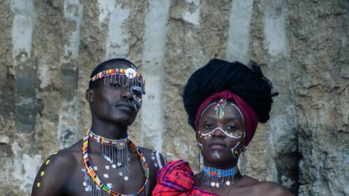 Maasai Couple Traditional Adornment 4K Wallpaper