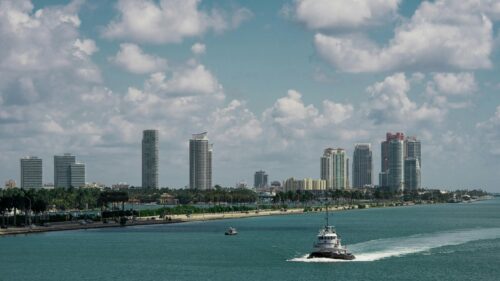 Miami Skyline Tugboat Waterfront Harbor View 4K Desktop Wallpaper