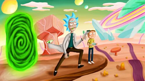 Rick and Morty Portal Jump Cosmic Adventure High Resolution 4K Desktop Wallpaper