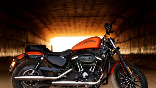 Orange Harley-Davidson Iron 883 Motorcycle in Tunnel Desktop Wallpaper