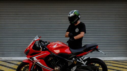 Red Honda CBR650R Superbike Rider Gear Up Desktop Wallpaper