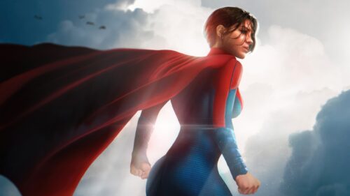 Stunning Supergirl Flying Above Metropolis Cityscape High Quality 4K Desktop Wallpaper