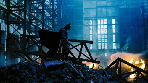 Cinematic The Dark Knight Batman Standing on Gotham Rooftop 4K Desktop Wallpaper