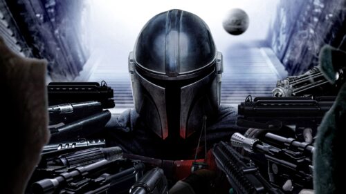 Cinematic The Mandalorian Standing on Tatooine Desert Dunes 4K Desktop Wallpaper