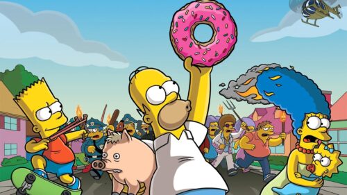 Iconic The Simpsons Family Sitting on the Famous Couch High Definition Desktop Wallpaper