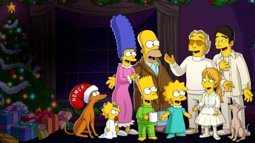 Iconic The Simpsons Family Sitting on the Famous Living Room Couch 4K Desktop Wallpaper