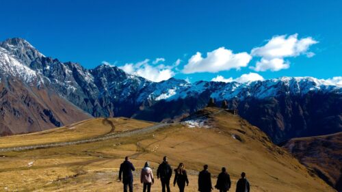 Gergeti Trinity Church in Caucasus Mountains View 4K Wallpaper