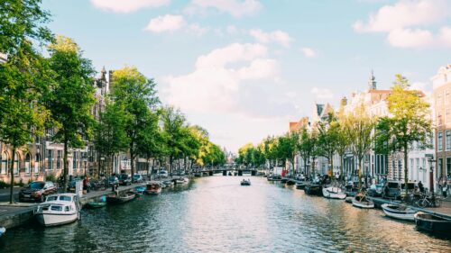 Amsterdam Canal Sunset Cityscape 4K Desktop Wallpaper