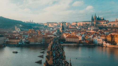 Breathtaking Prague Charles Bridge and Castle Skyline Desktop Wallpaper