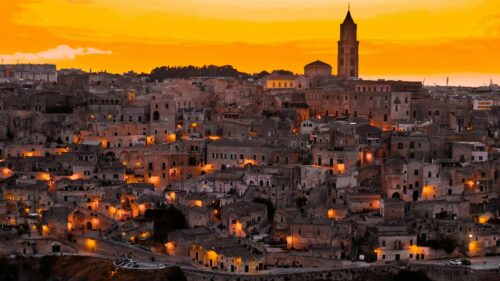Matera Italy Sunset Ancient Cityscape 4K Desktop Wallpaper