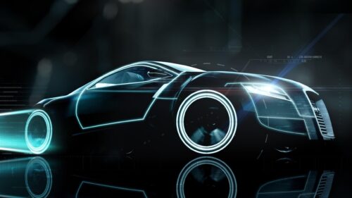 Futuristic Tron Audi Concept Car Glowing Blue Neon Desktop Wallpaper