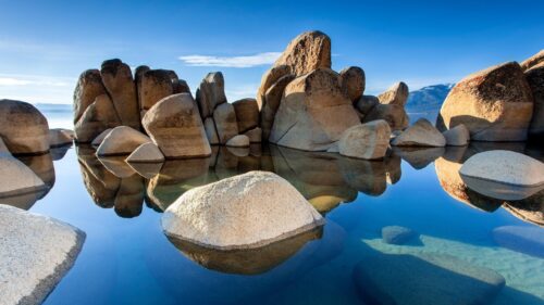 Serene Lake Tahoe Granite Boulders Landscape 4K PC Wallpaper