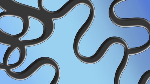 Abstract Black Fluid Curves on Blue Gradient Background 4K Wallpaper
