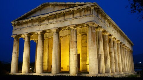 Ancient Greek Temple of Hephaestus at Night 4K PC Wallpaper