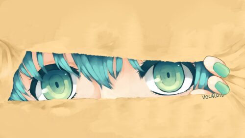 Anime Girl Peeking Through Paper Background Vocaloid Desktop Wallpaper