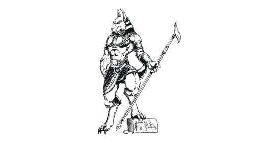 Ancient Egyptian God Anubis Warrior Black and White Illustration 4K Wallpaper