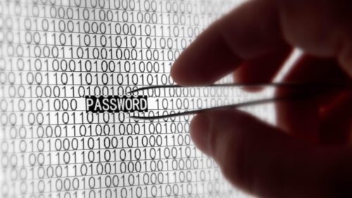 Abstract Cybersecurity Binary Code and Password Tweezers Concept 4K Wallpaper