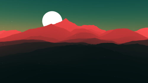 Minimalist Red Mountain Landscape with Full Moon PC Wallpaper