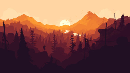 Stunning Minimalist Sunset Mountain Forest Landscape 4K PC Wallpaper