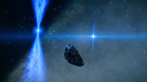Elite Dangerous Spaceship Near Pulsar Star System 4K Wallpaper