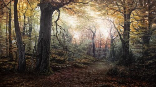 Enchanting Autumn Forest Oil Painting Style PC Wallpaper